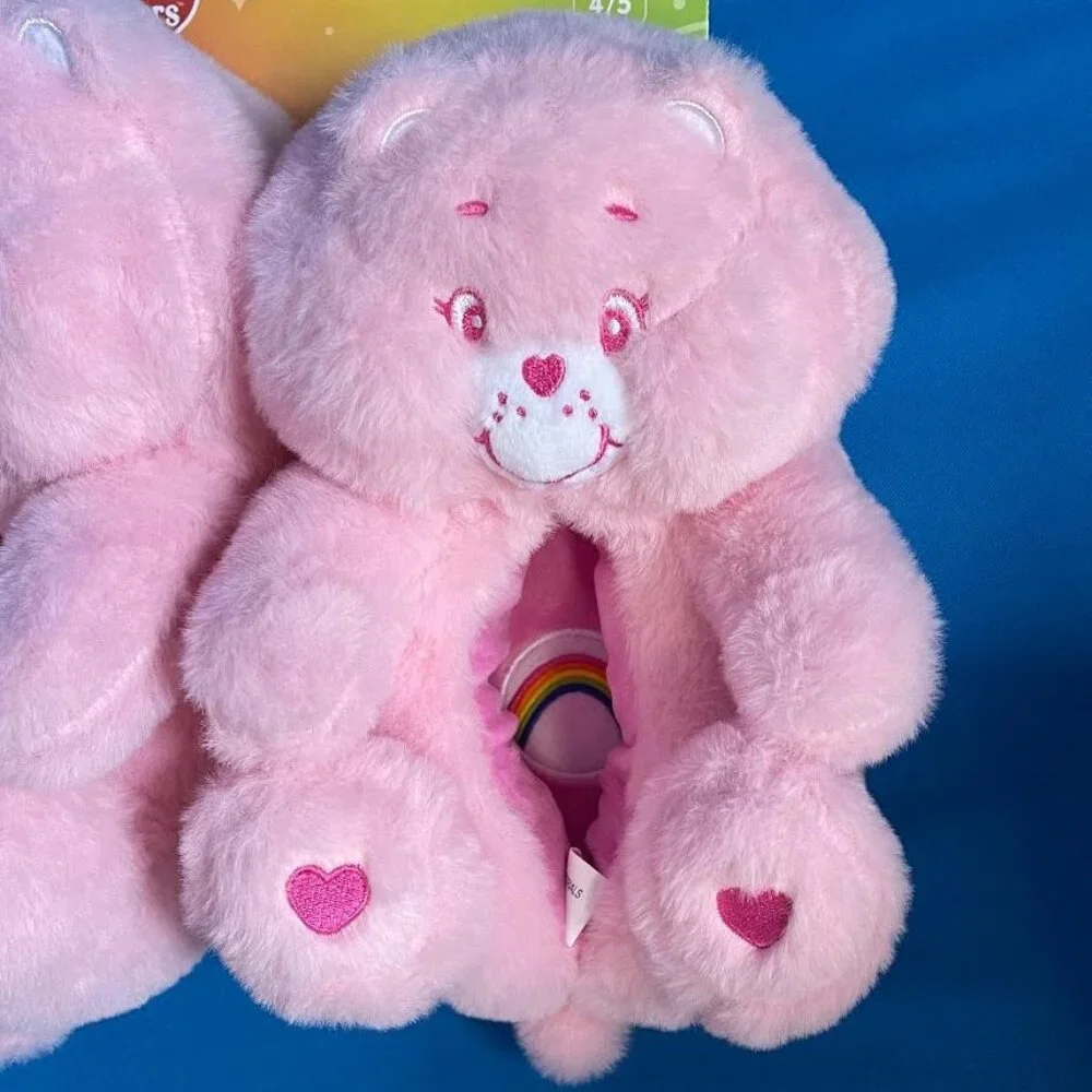 NWT & GREAT GIFT  ADORABLE CARE BEARS KIDS SLIPPERS SIZE XL 4 - 5 PINK ( CHEER )